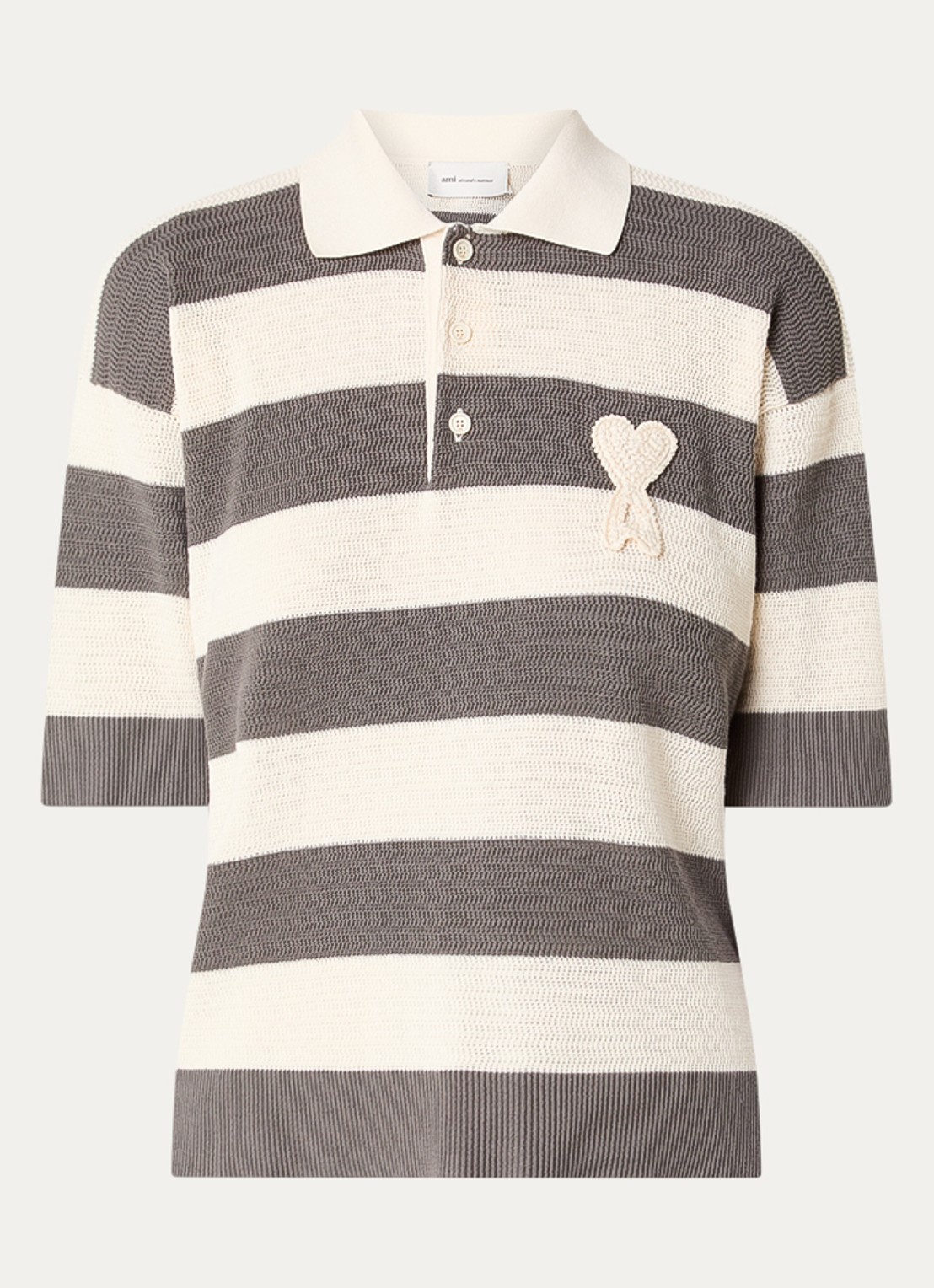 AMI Paris Grofgebreide polo met streepprint en logo - voorkant 4 grijs