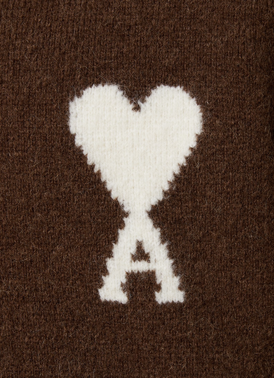 AMI Paris Grofgebreide pullover in wolblend met logo - detail 4 bruin