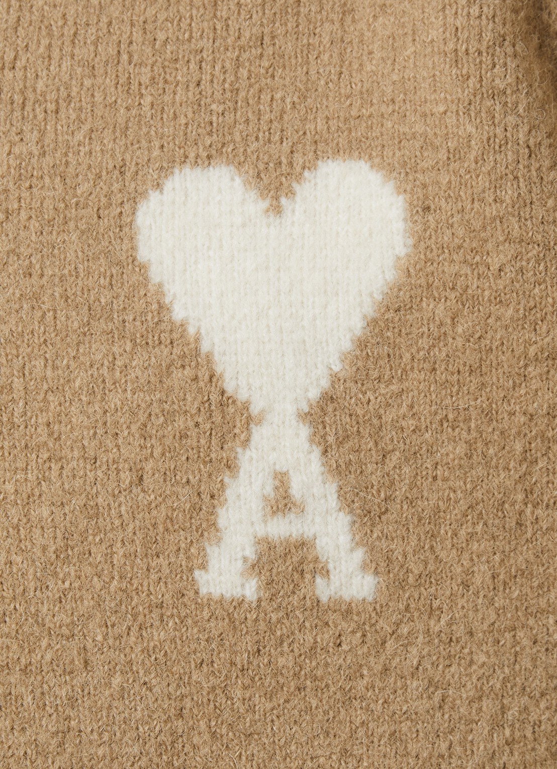 AMI Paris Grofgebreide pullover in wolblend met logo - detail 5 beige