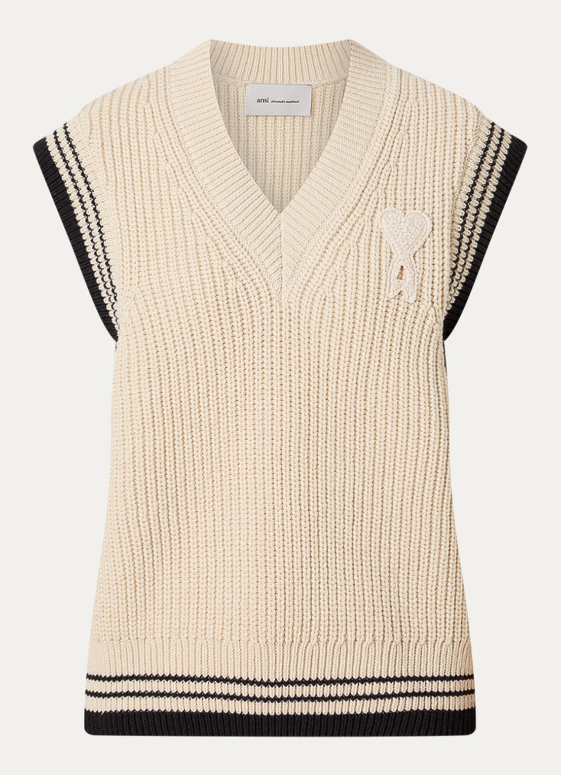 AMI Paris Grofgebreide spencer in wolblend met logo - voorkant 4 beige