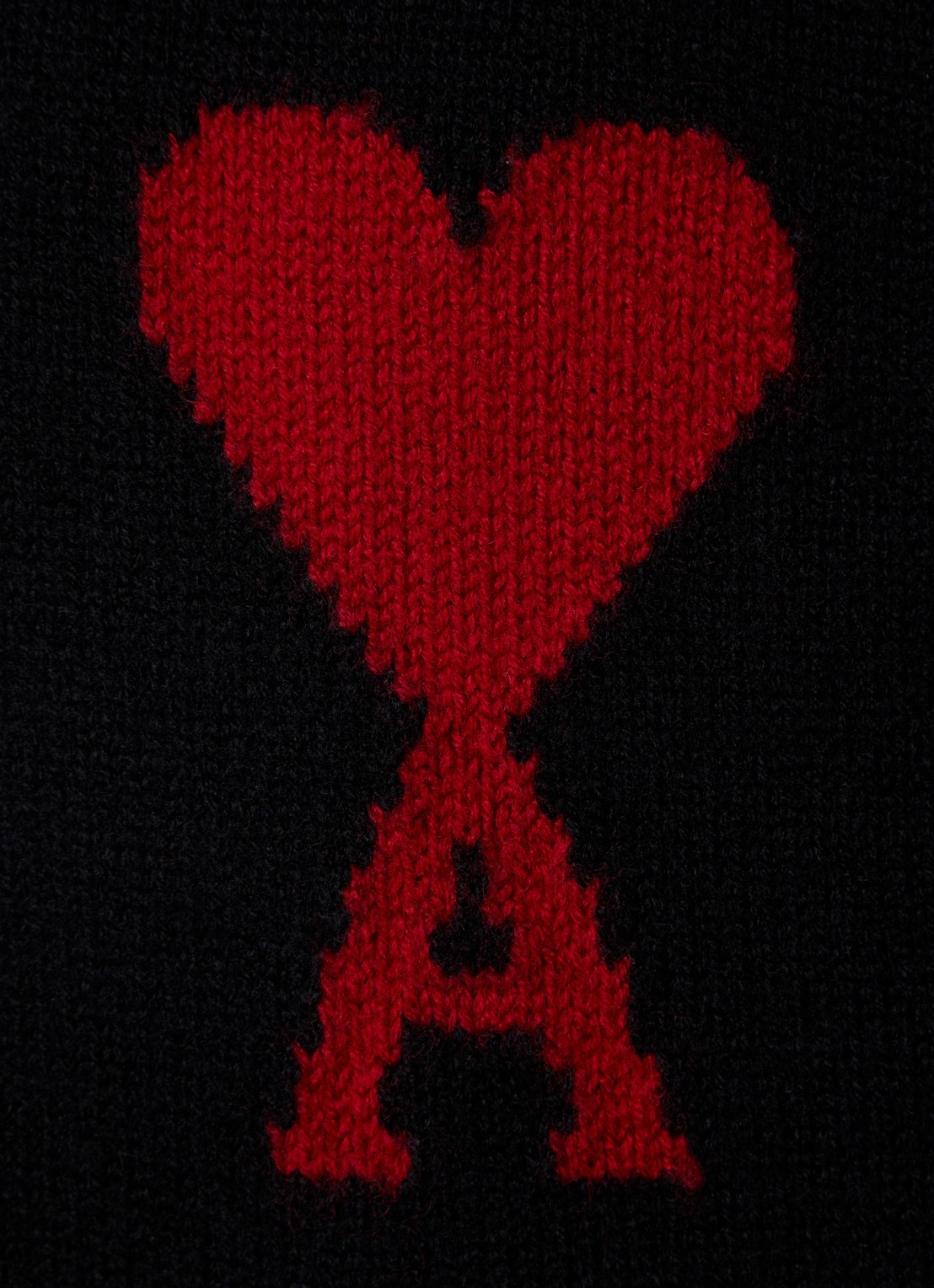 AMI Paris Grofgebreide trui van scheerwol met ingebreid logo - detail 3 zwart