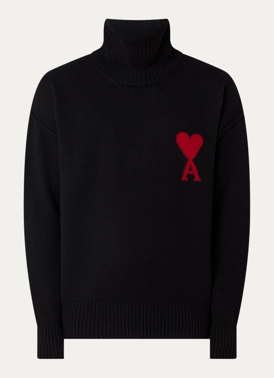 AMI Paris Grofgebreide trui van scheerwol met ingebreid logo - voorkant 4 zwart