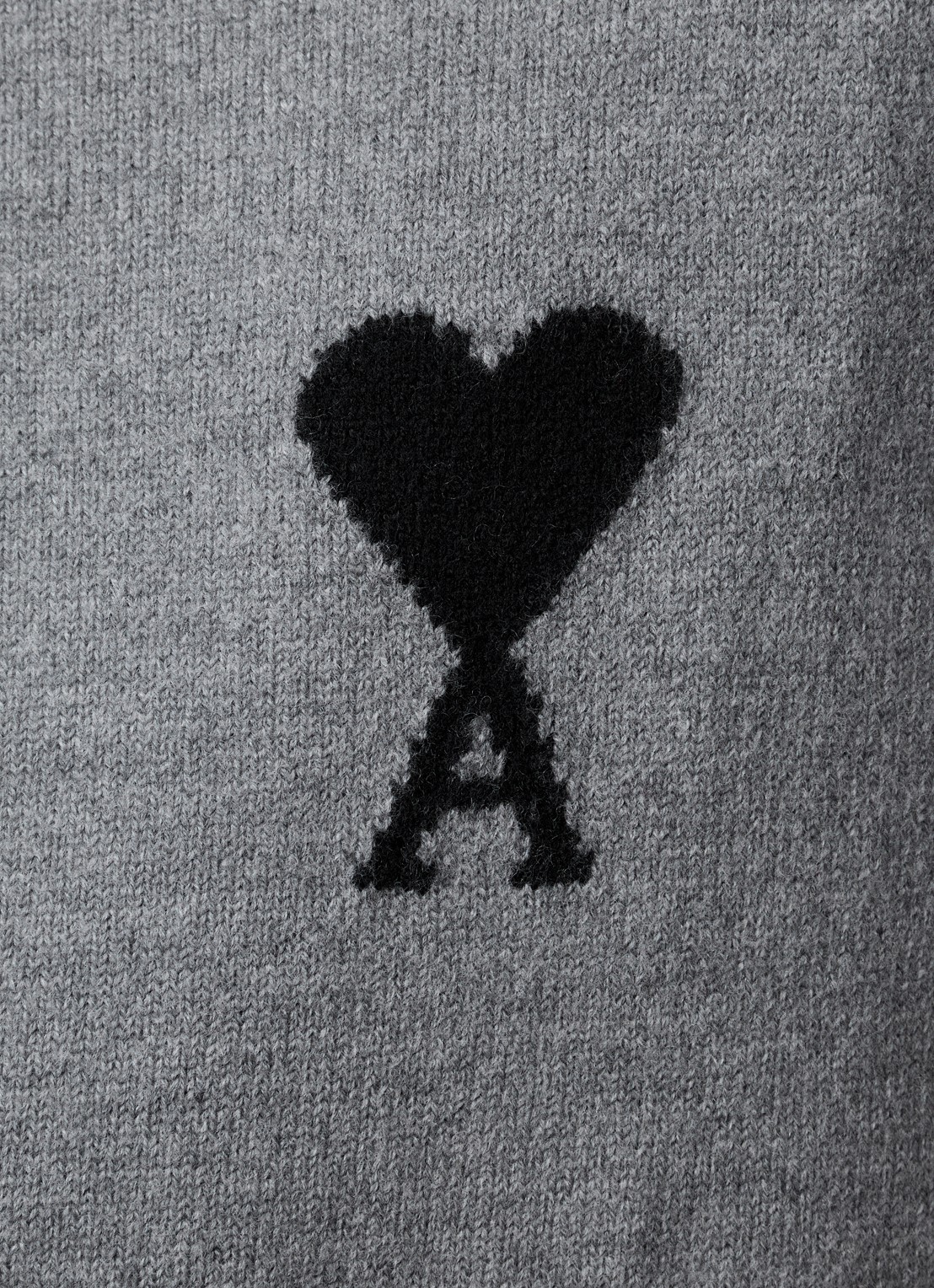 AMI Paris Grofgebreide trui van scheerwol met ingebreid logo - detail 5 grijs