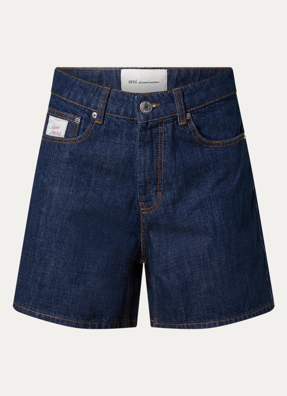 AMI Paris High waist loose fit korte broek van denim - voorkant indigo