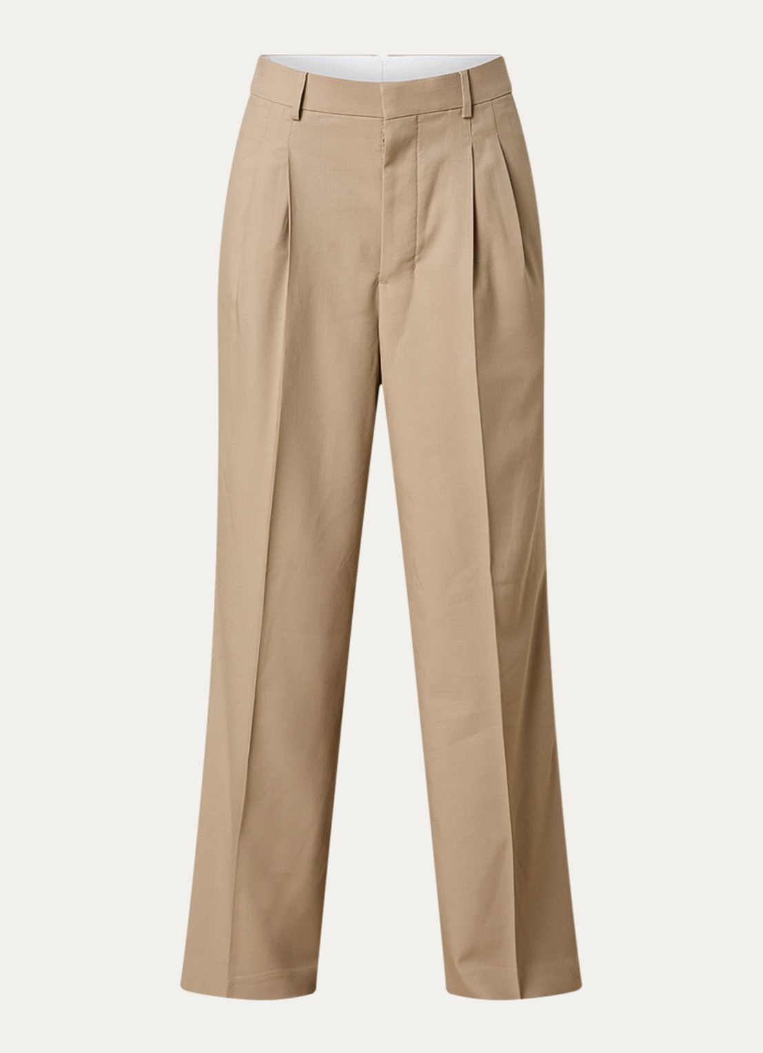AMI Paris High waist wide fit pantalon van scheerwol - voorkant 4 beige