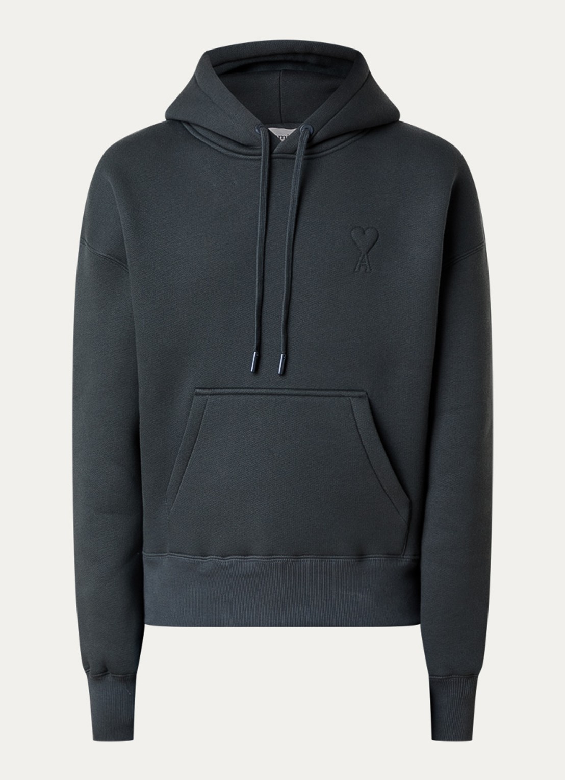 AMI Paris Hoodie met logoborduring - voorkant 2 antraciet