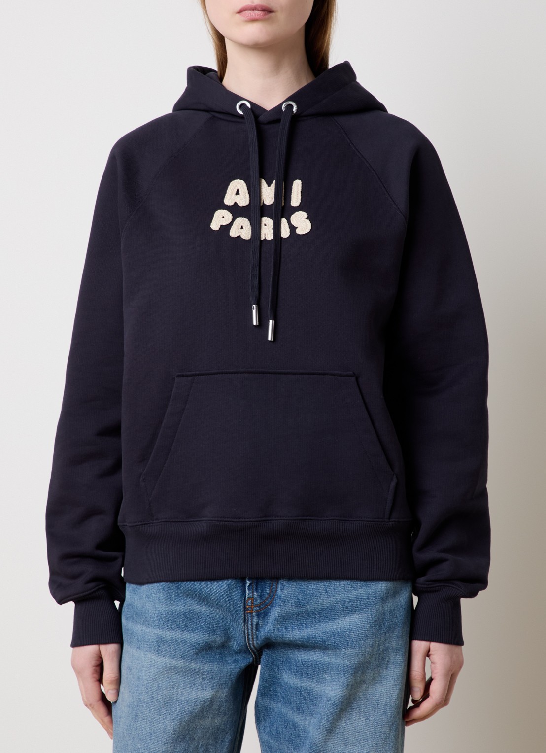 AMI Paris Hoodie van  katoen met 3D logoprint - detail 4 donkerblauw