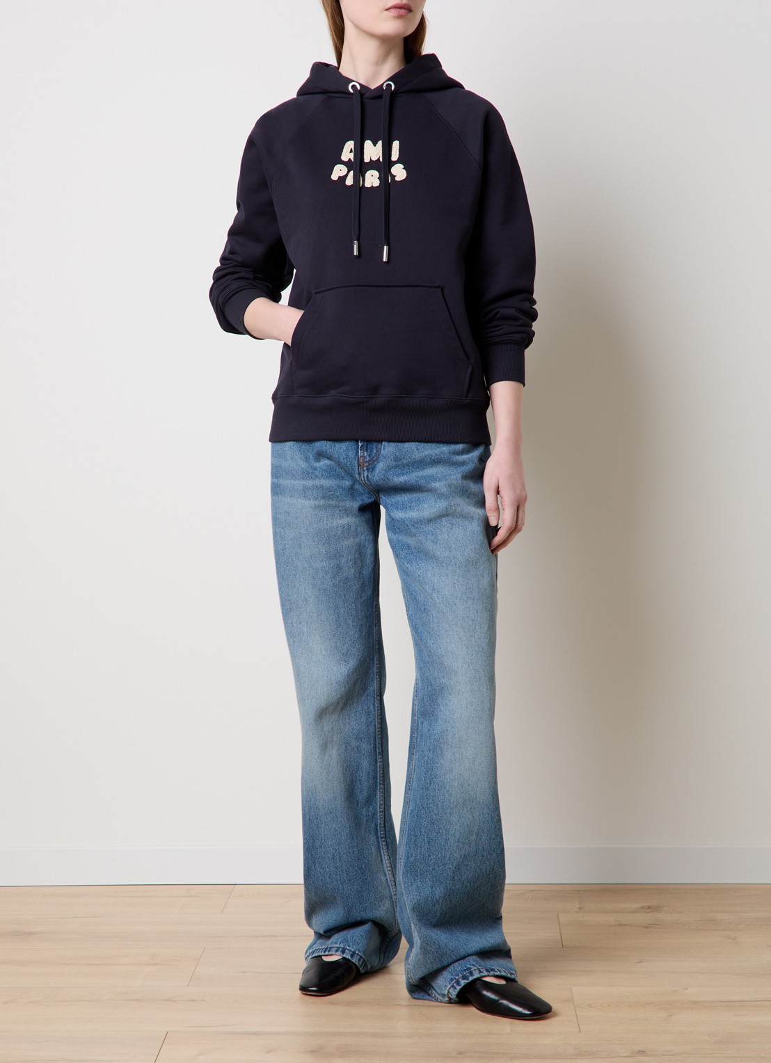 AMI Paris Hoodie van  katoen met 3D logoprint - voorkant 3 donkerblauw