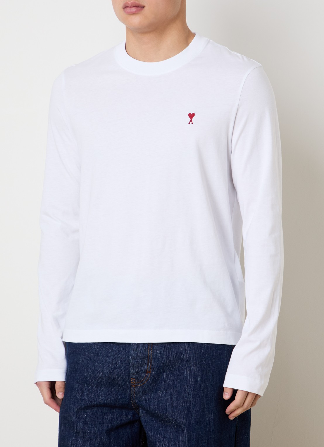 AMI Paris Longsleeve met logoborduring - detail 4 wit