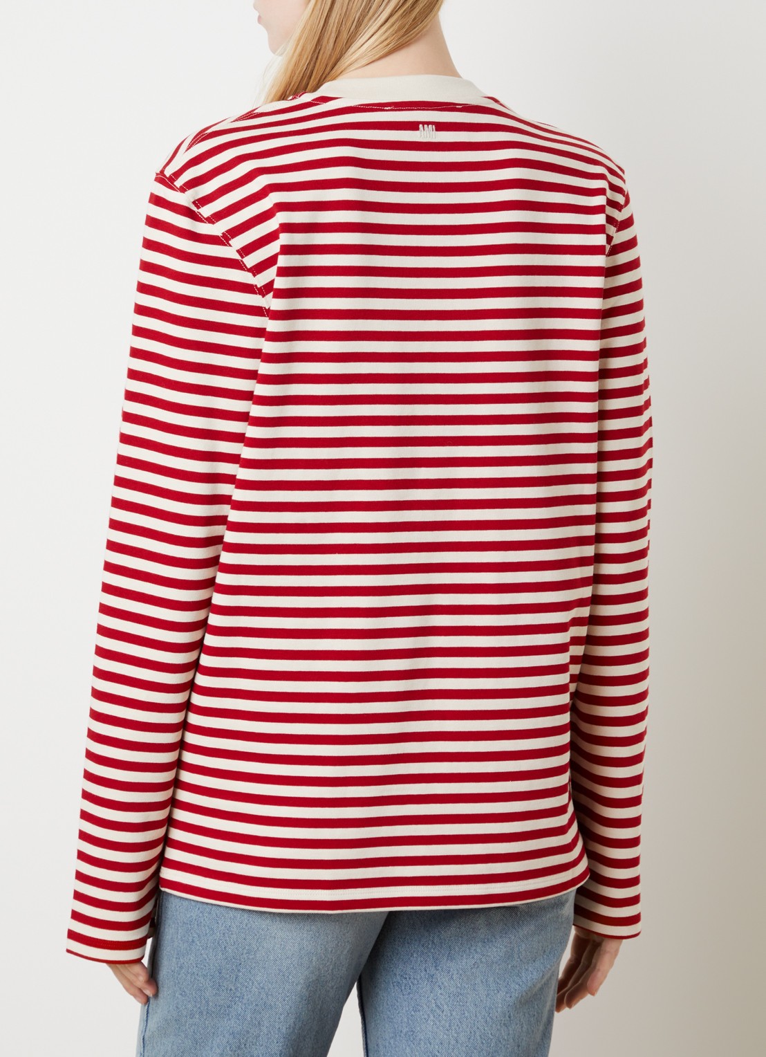 Ami Paris Longsleeve met streepprint en logoborduring - achterkant 3 rood