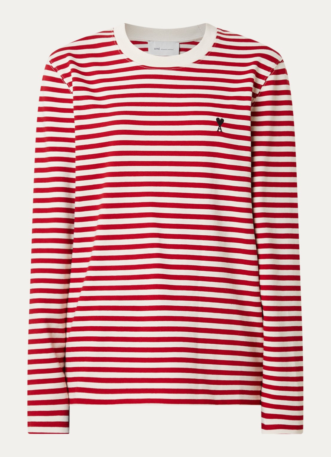 Ami Paris Longsleeve met streepprint en logoborduring - voorkant 4 rood