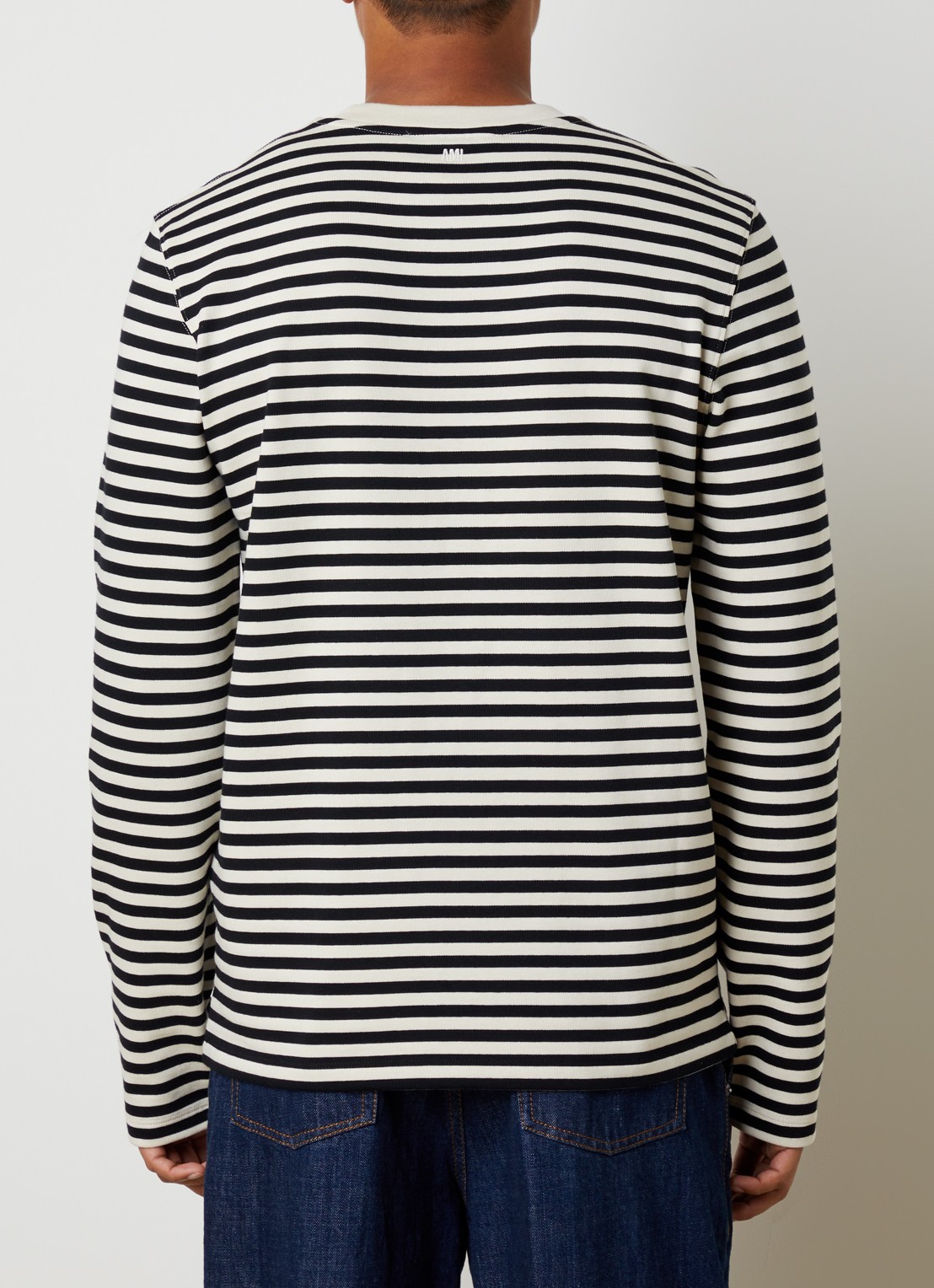 AMI Paris Longsleeve met streepprint - achterkant gebroken wit