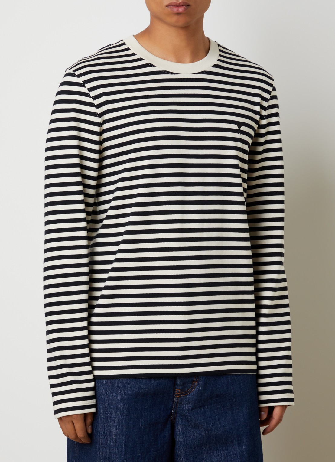 AMI Paris Longsleeve met streepprint - detail 4 gebroken wit
