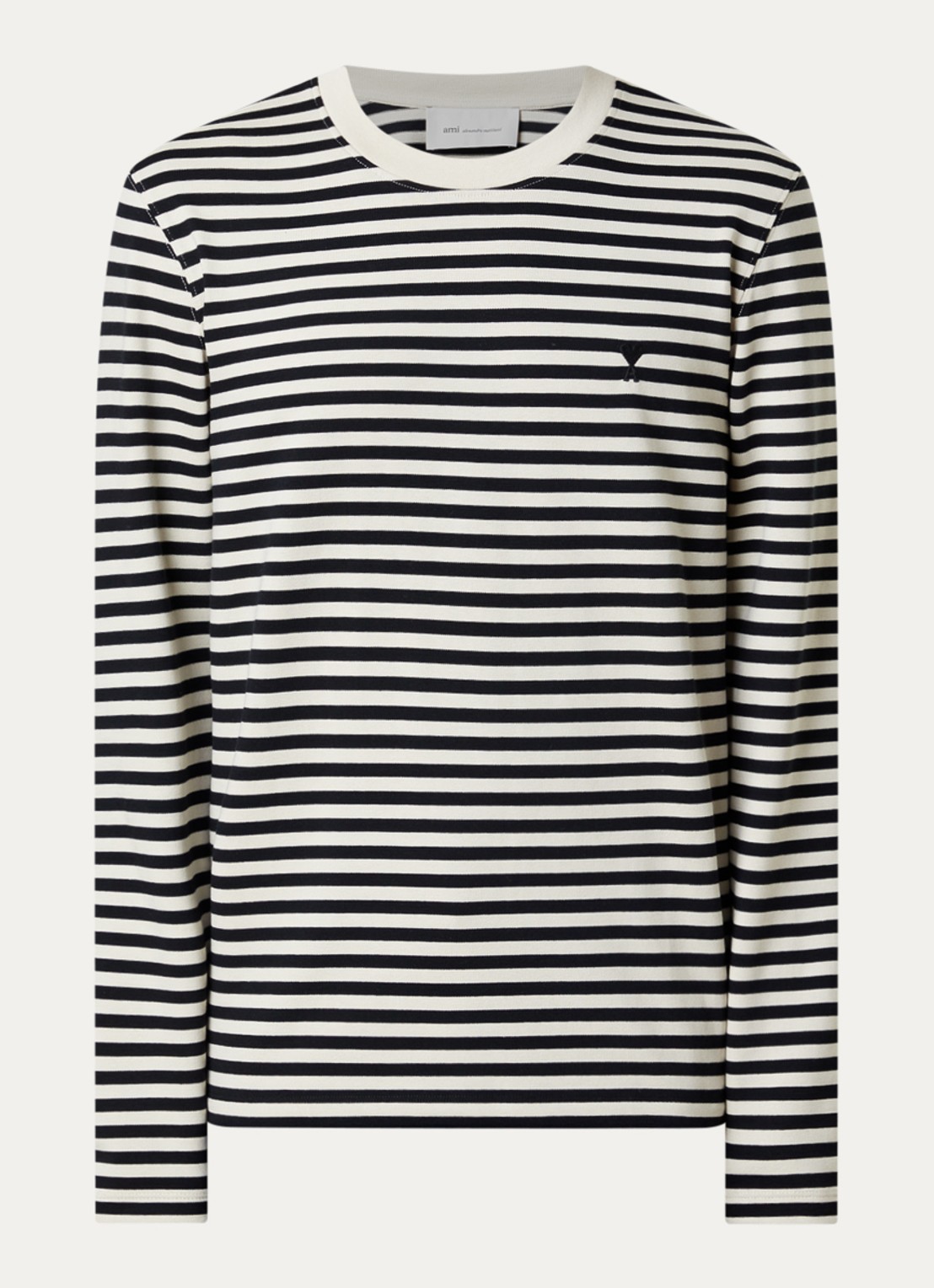 AMI Paris Longsleeve met streepprint - voorkant 2 gebroken wit