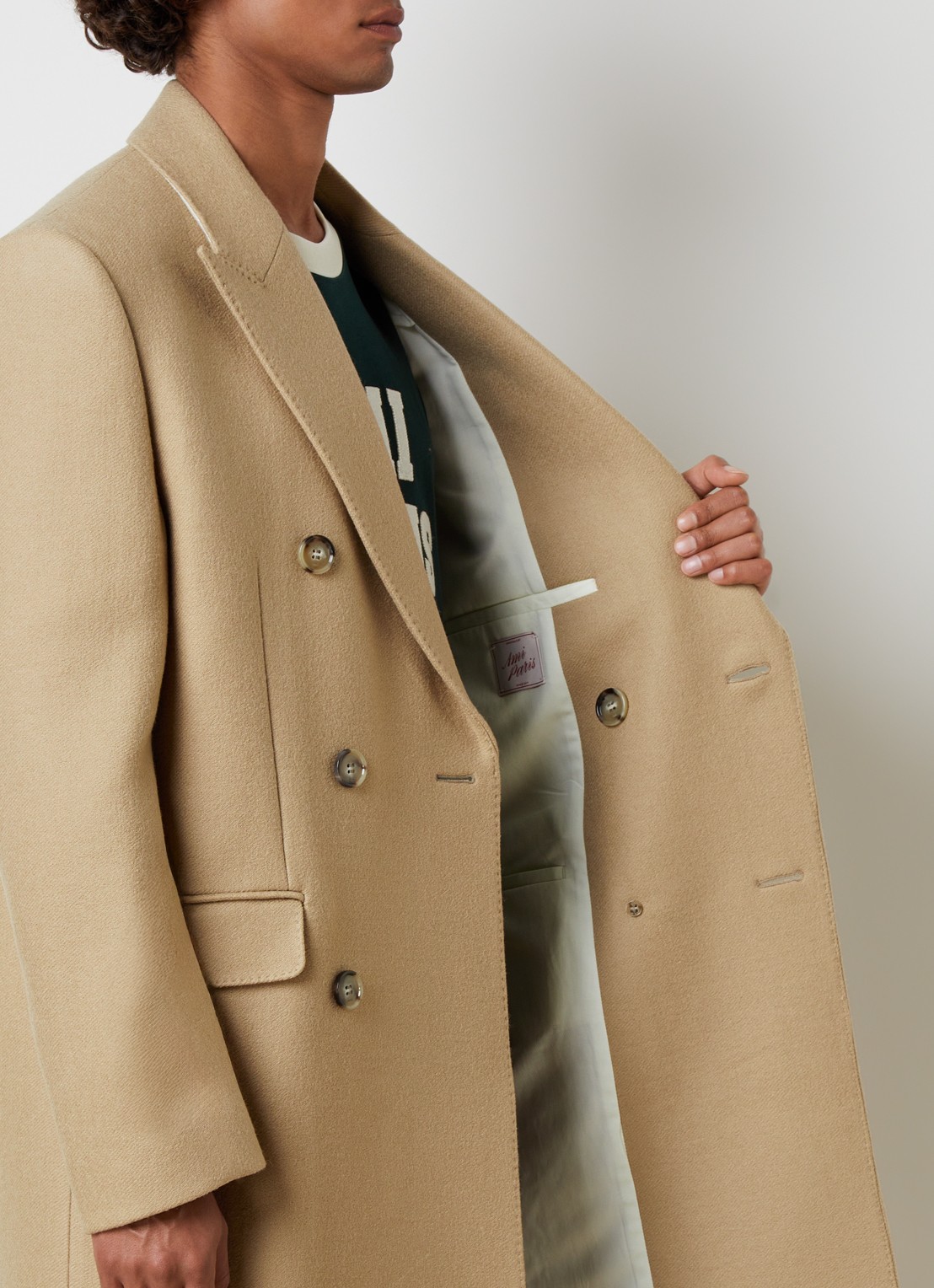 AMI Paris Mantel van wol met opgestikte zakken - detail 5 khaki