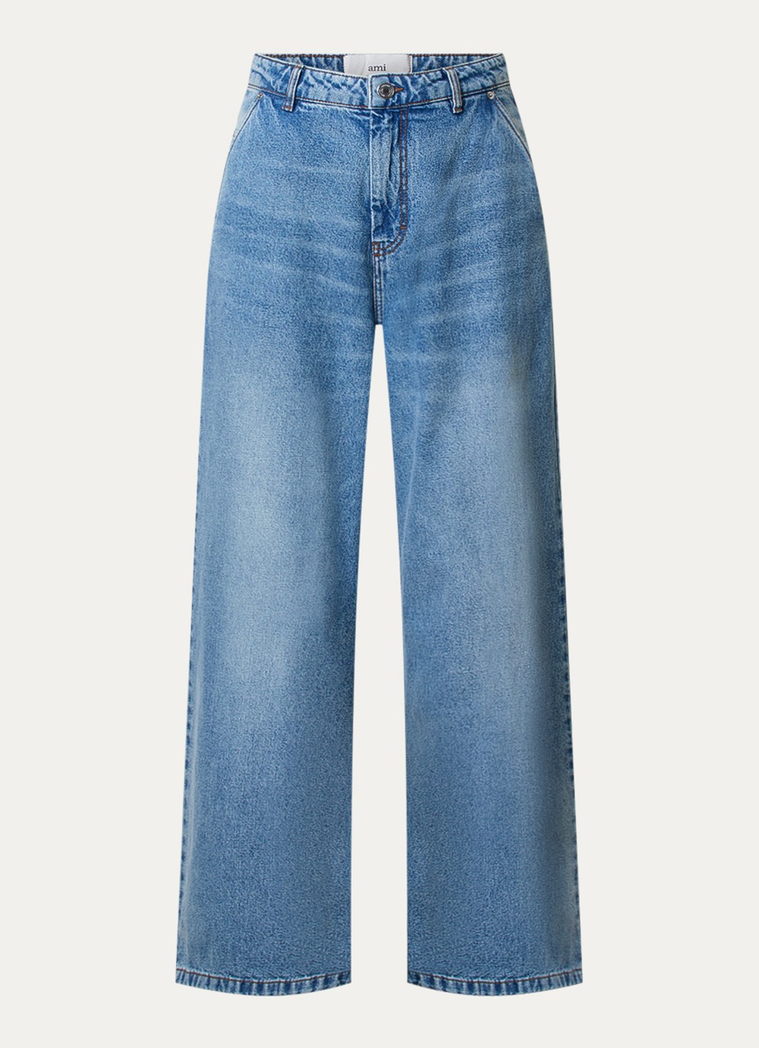 AMI Paris Mid waist wide leg jeans met medium wassing - voorkant 5 indigo