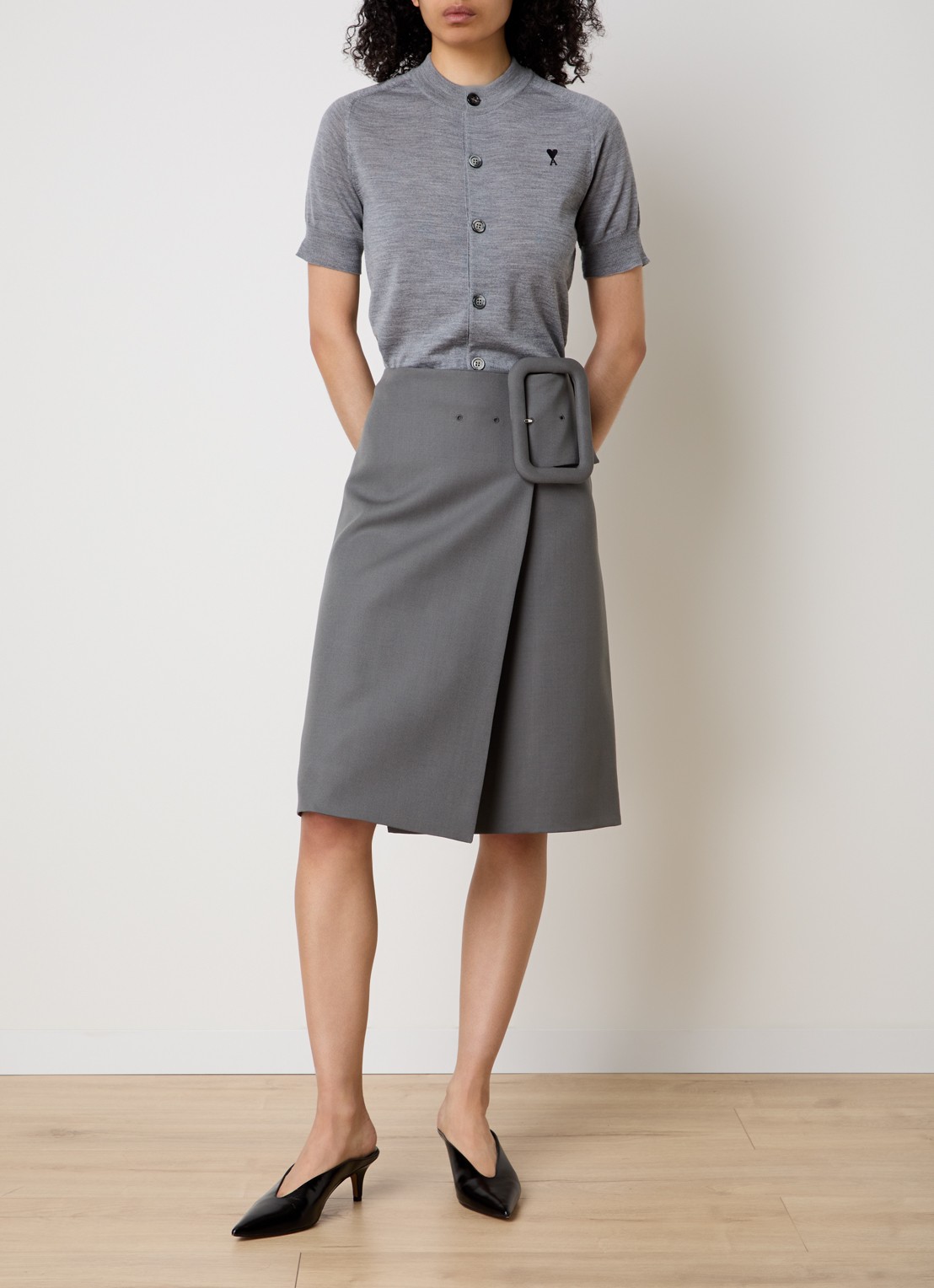 AMI Paris Midi rok van scheerwol - voorkant 2 grijs