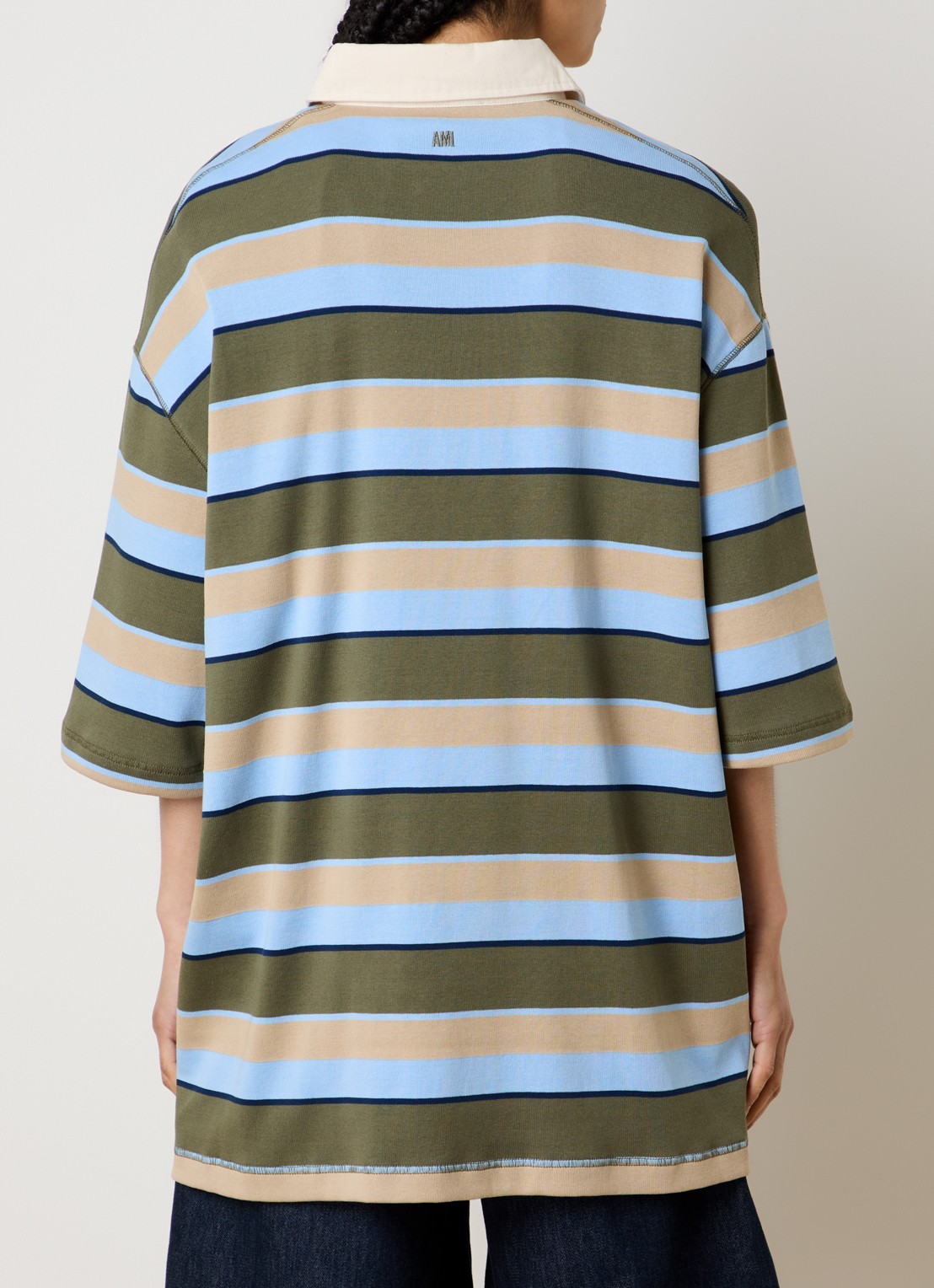 AMI Paris Oversized polo met streepprint - achterkant 3 mosgroen