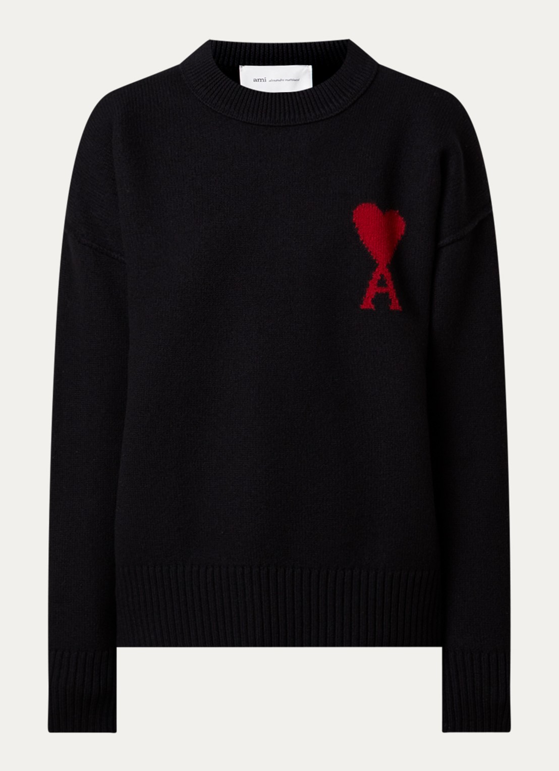 Ami Paris Quota fijngebreide trui van scheerwol met ingebreid logo - voorkant 3 zwart