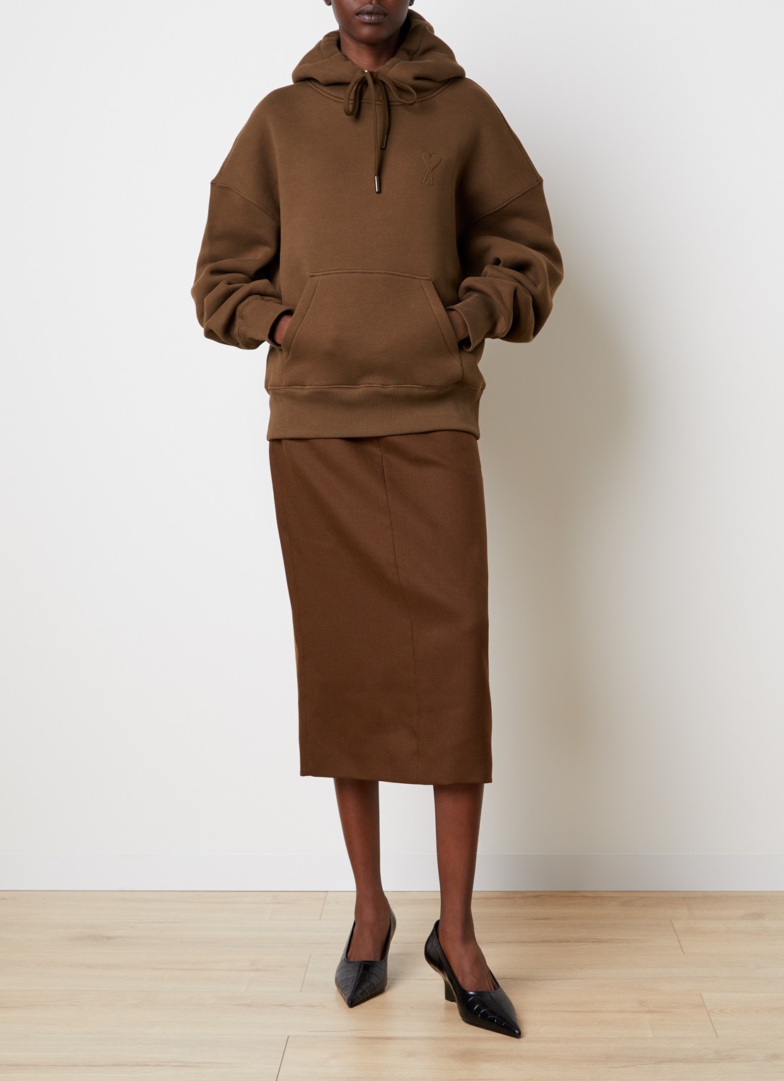Ami Paris Quota hoodie met 3D logoprint - voorkant 2 bruin
