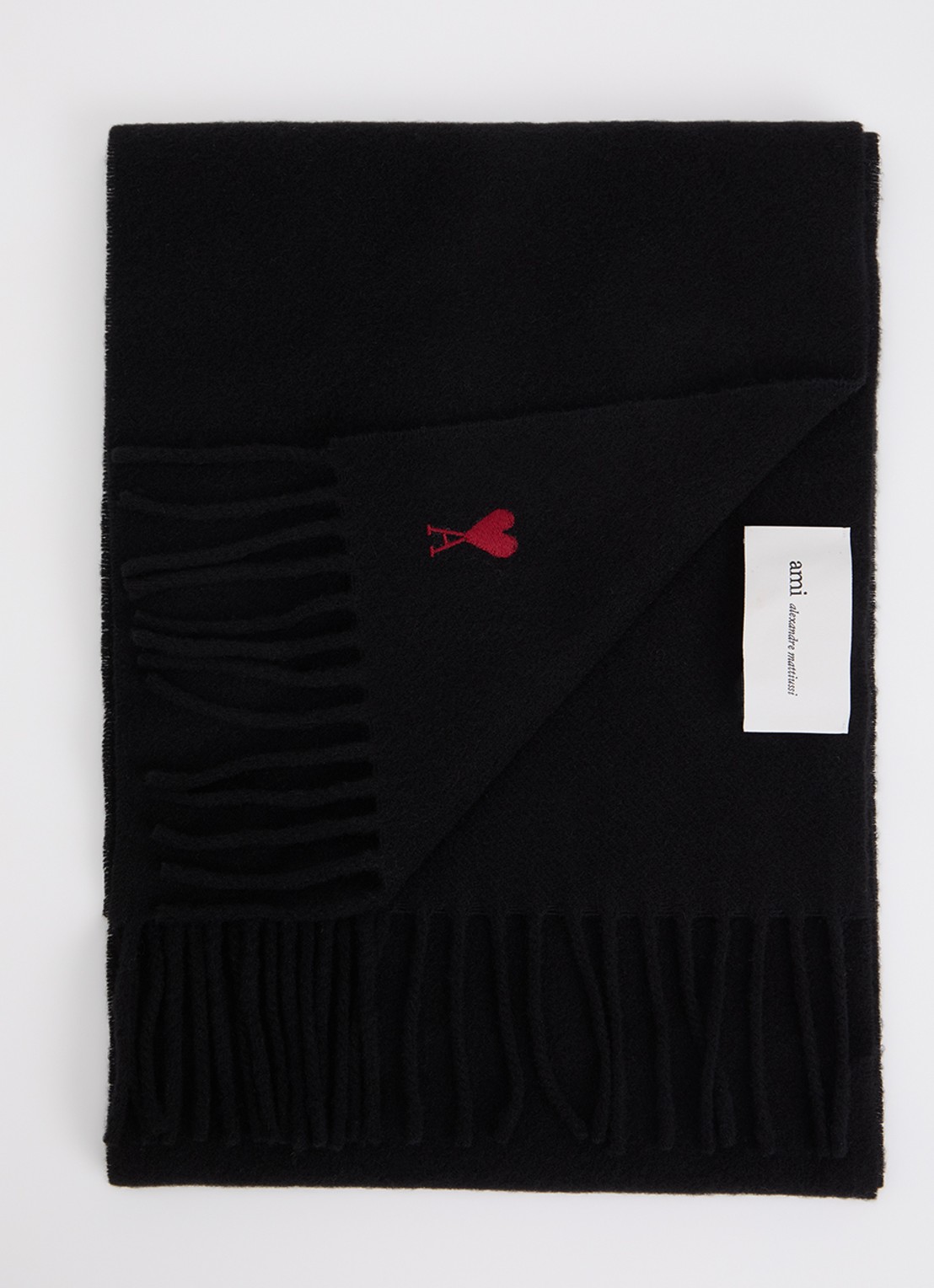AMI Paris Quota sjaal van wol 190 x 26 cm - voorkant zwart