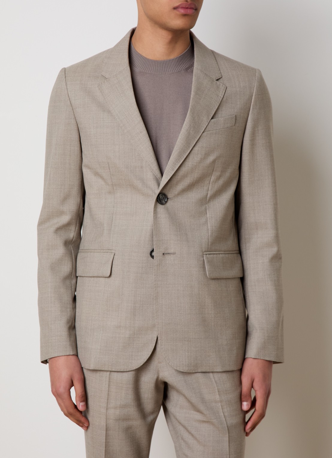 AMI Paris Regular fit colbert van wol met klepzakken - detail zand