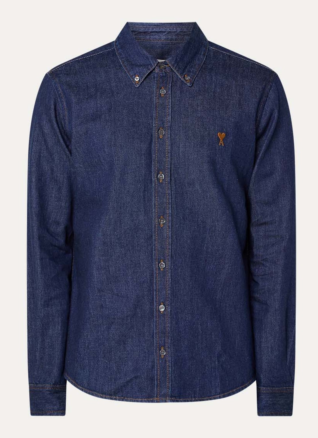 AMI Paris Regular fit overhemd van denim met logo - voorkant indigo
