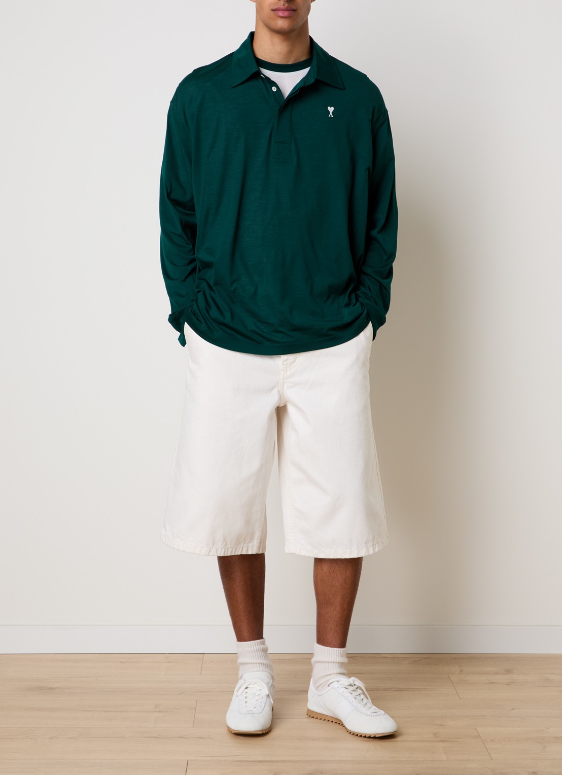 AMI Paris Regular fit polo met logoborduring - voorkant 4 donkergroen