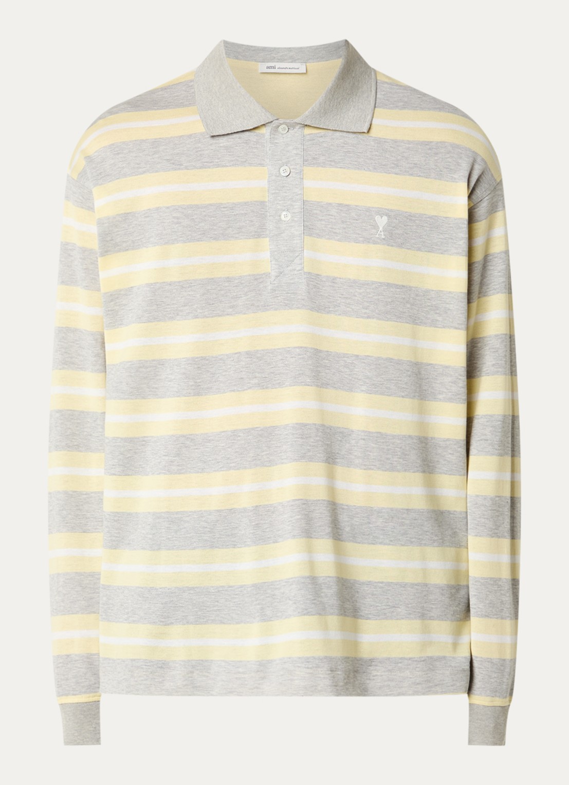 AMI Paris Regular fit polo met streepprint - voorkant grijs