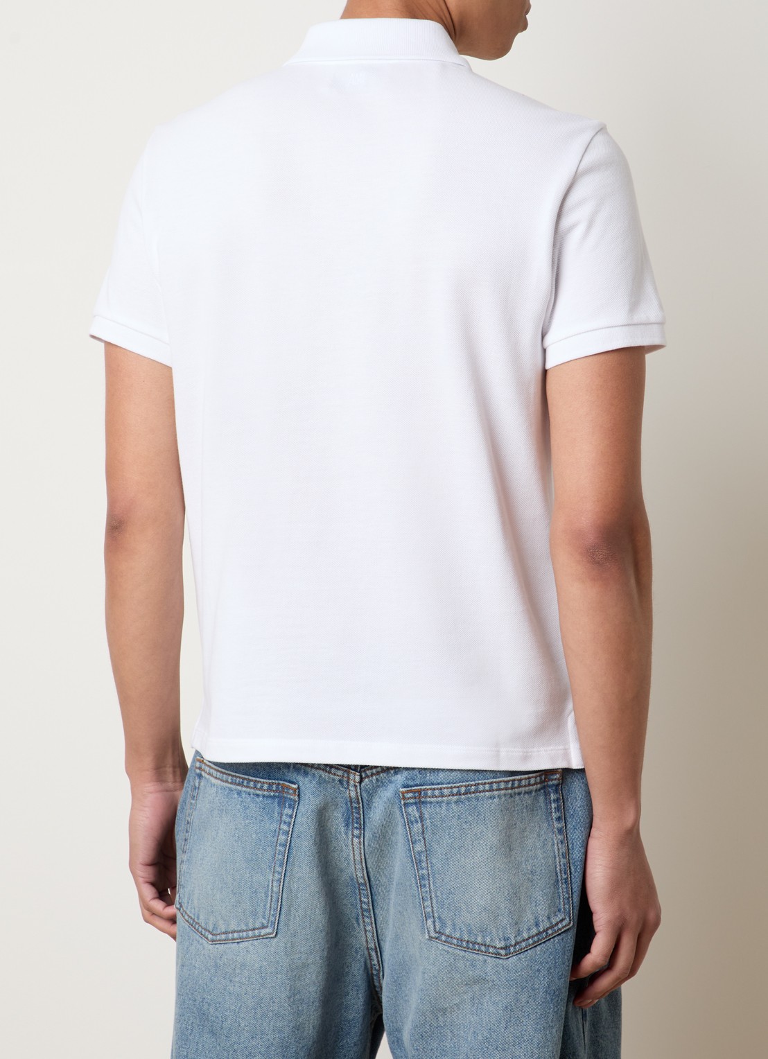 AMI Paris Regular fit polo van  piqué katoen met logo - achterkant 3 wit