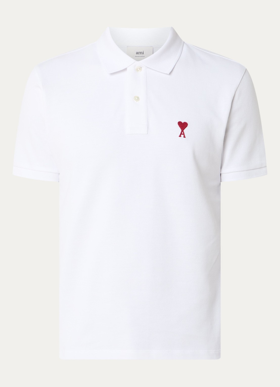 AMI Paris Regular fit polo van  piqué katoen met logo - voorkant 4 wit