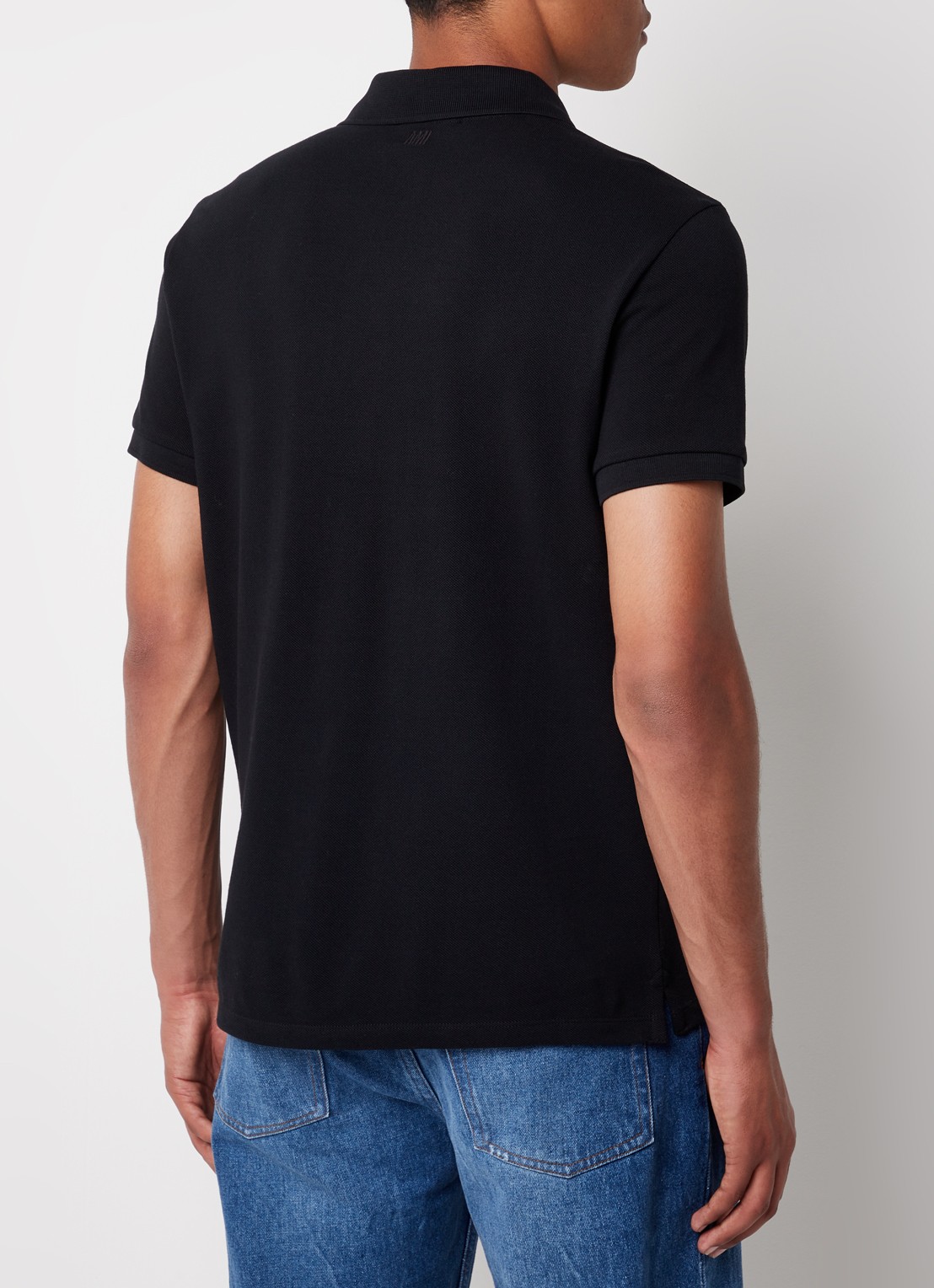 AMI Paris Regular fit polo van  piqué katoen met logo - achterkant 5 zwart
