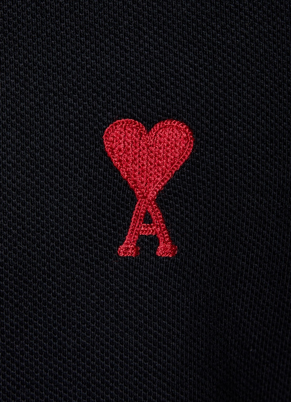 AMI Paris Regular fit polo van  piqué katoen met logo - detail 2 zwart