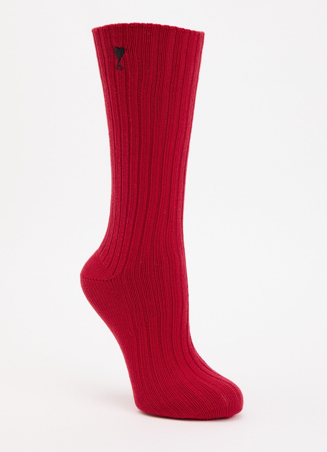 AMI Paris Ribgebreide sokken met logoborduring - voorkant rood