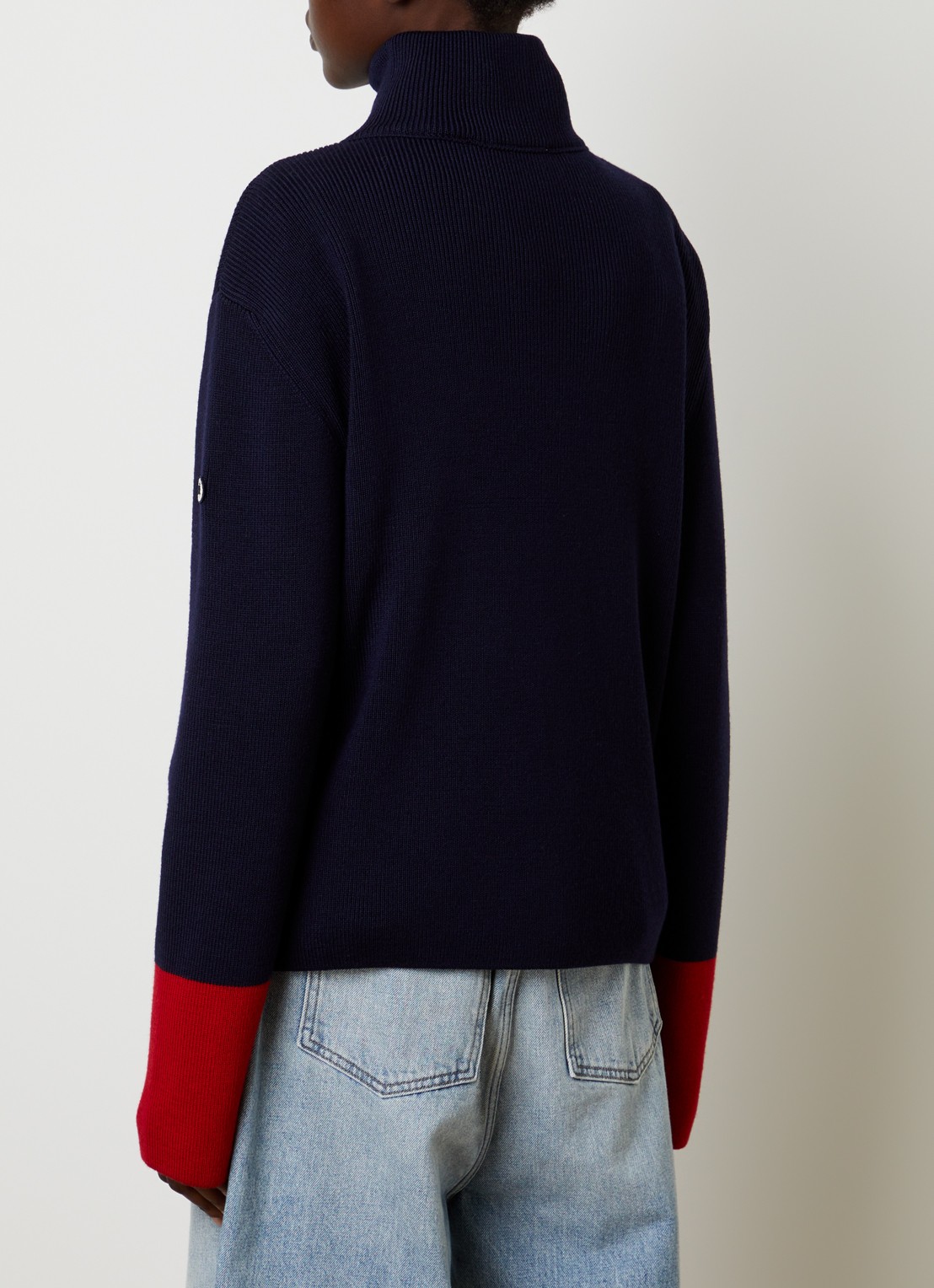 Ami Paris Ribgebreide trui van merino wol met halve rits - achterkant donkerblauw