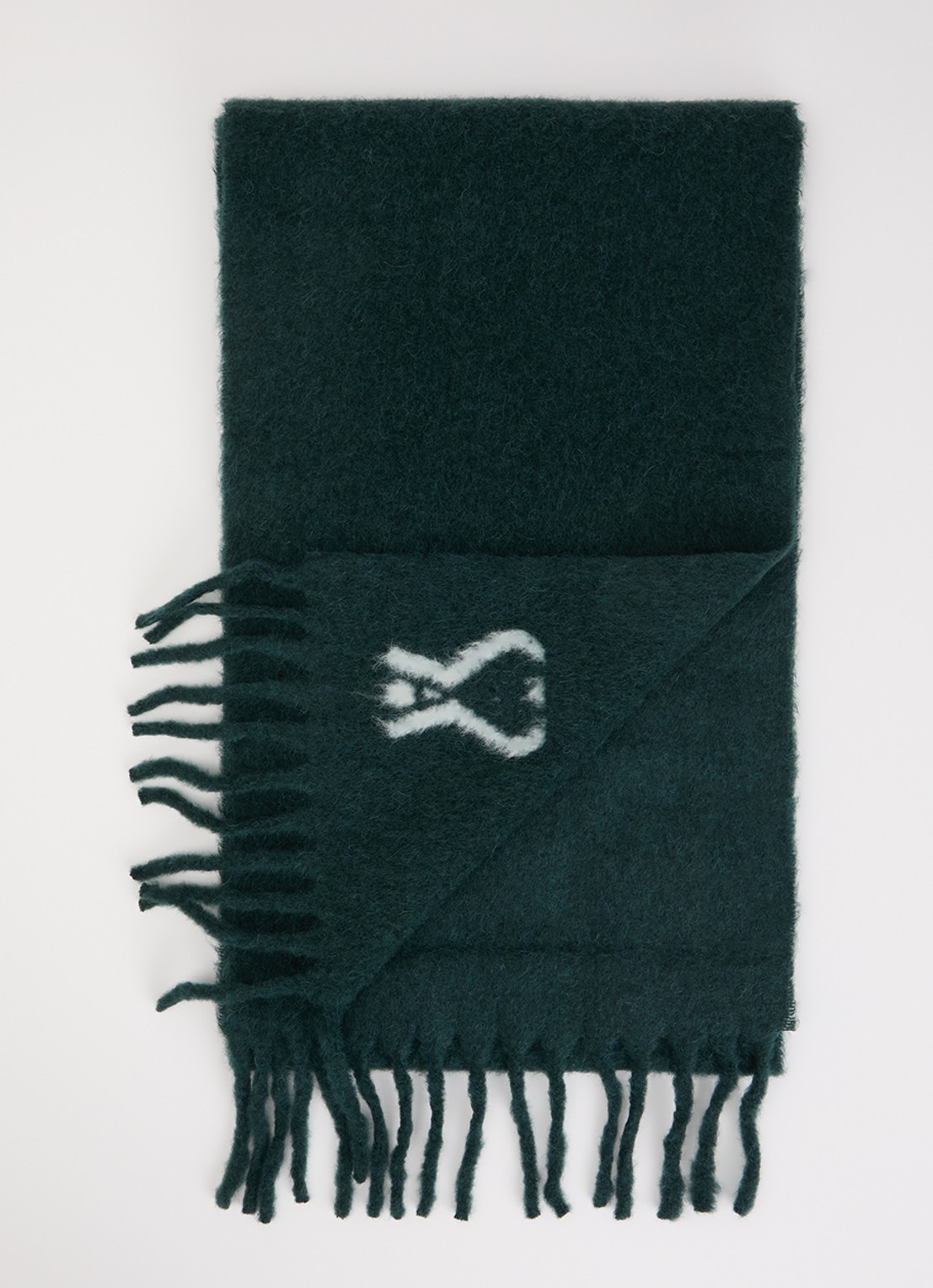 AMI Paris Sjaal in alpaca wolblend met franjes 235 x 30 cm - voorkant 2 donkergroen