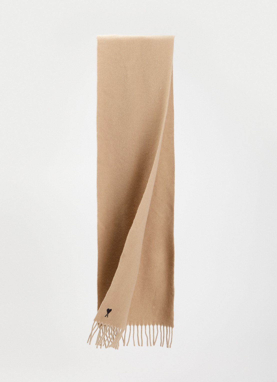 AMI Paris Sjaal van wol met franjes 190 x 25 cm - detail 2 donkerbeige