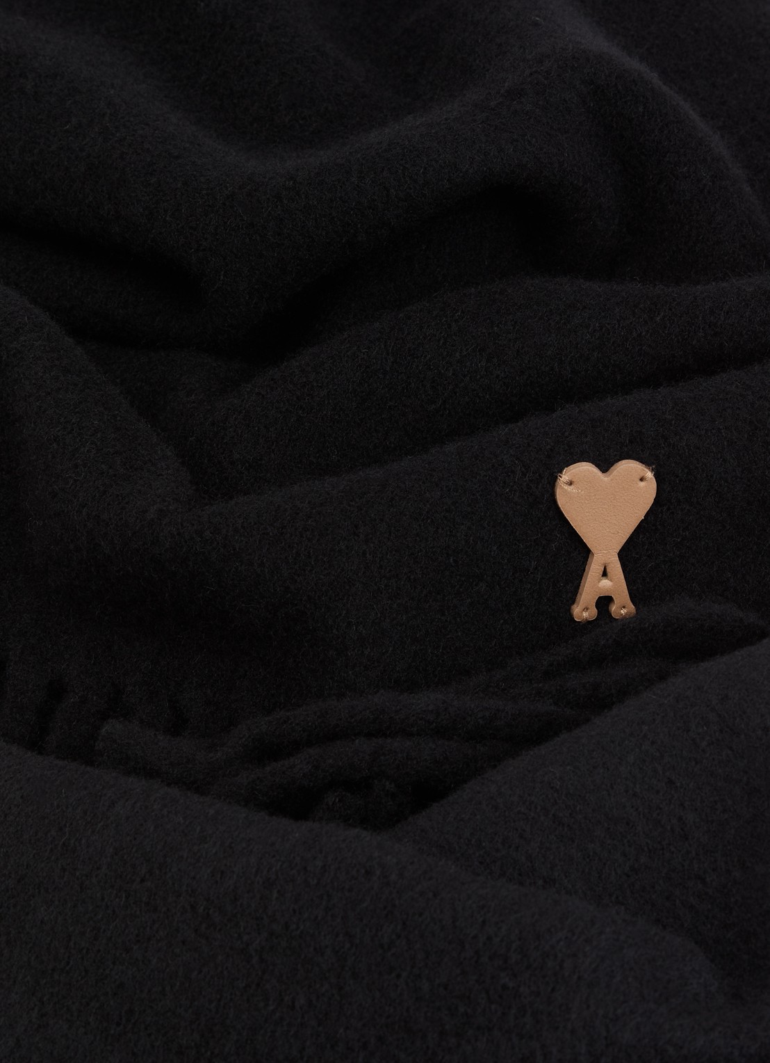 AMI Paris Sjaal van wol met logodetail van leer 200 x 25 cm - detail 3 zwart
