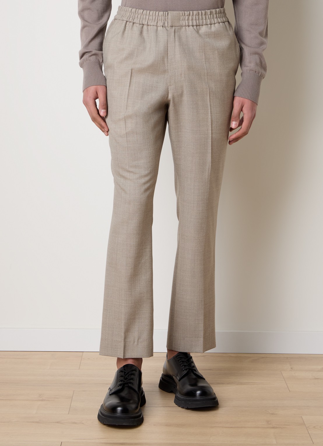 AMI Paris Straight fit pantalon van wol met steekzakken - detail zand