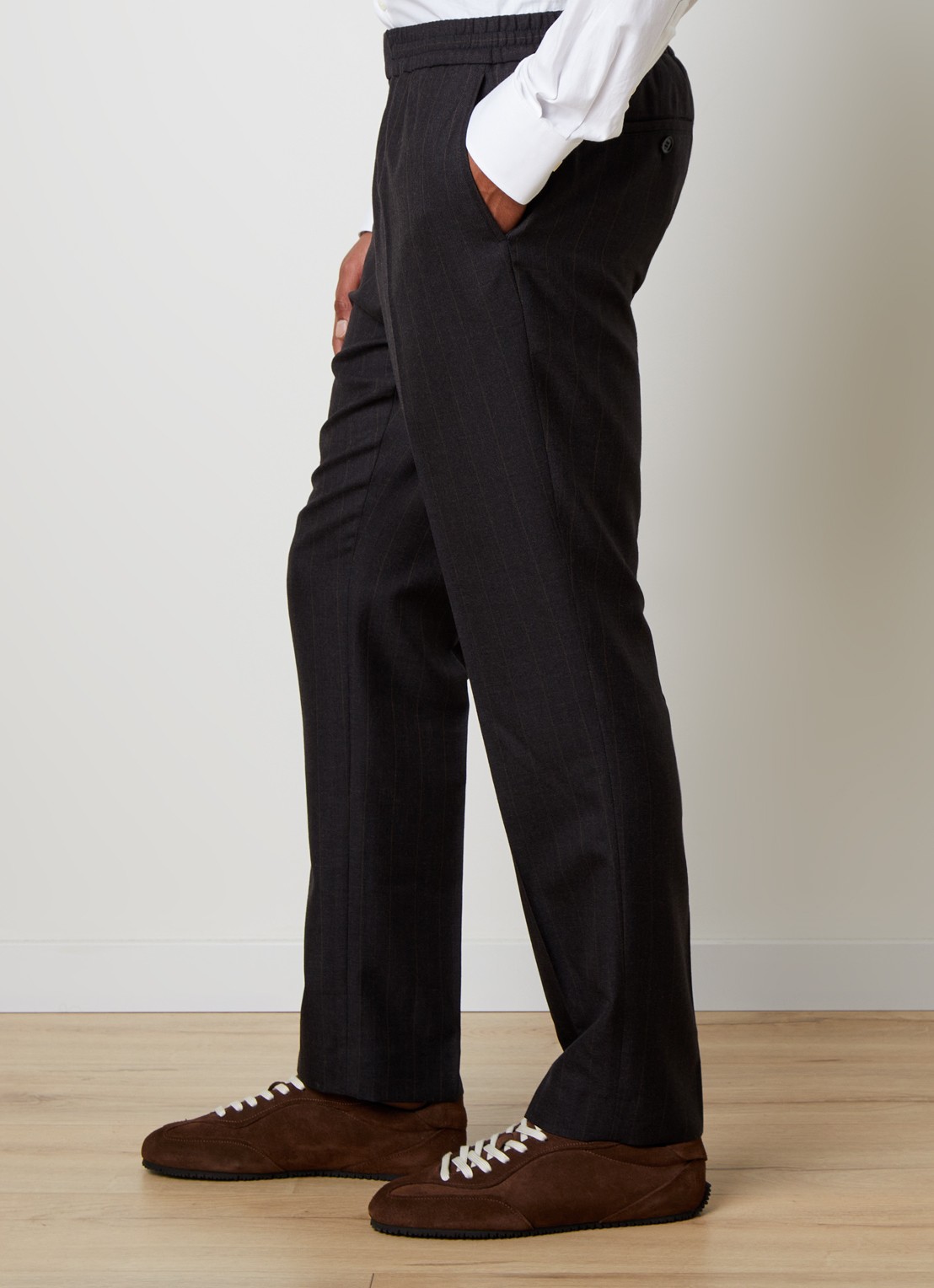 AMI Paris Straight fit pantalon van wol met steekzakken - detail 2 zwart