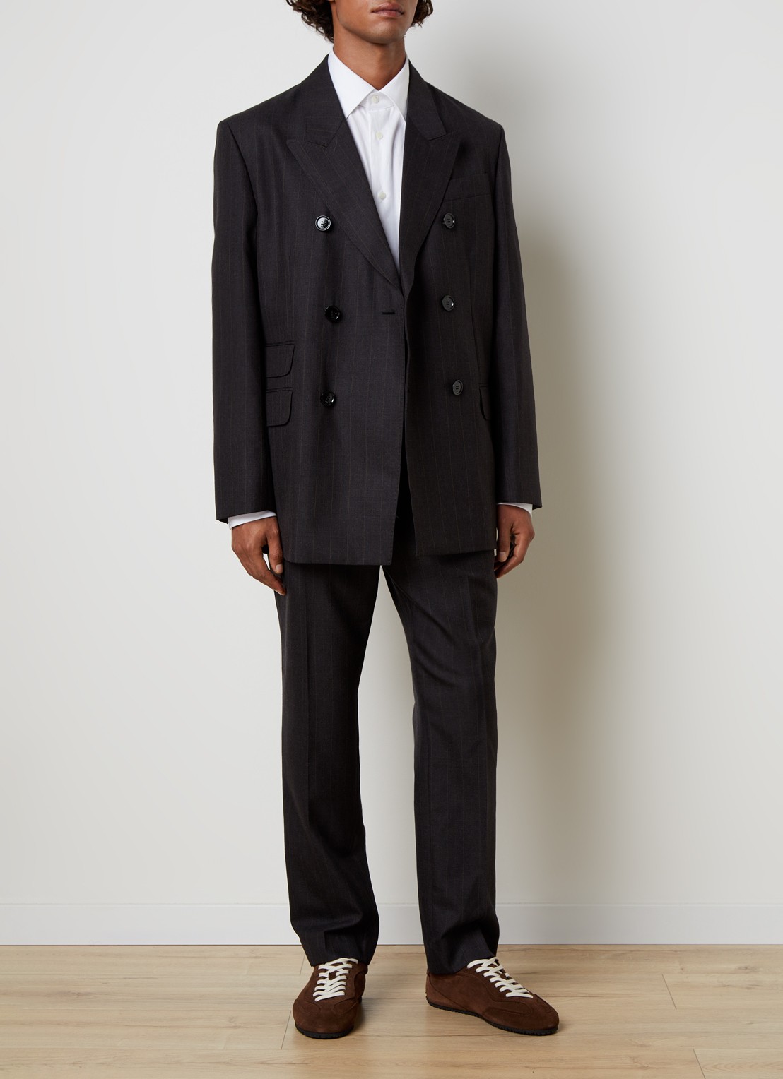 AMI Paris Straight fit pantalon van wol met steekzakken - voorkant 6 zwart