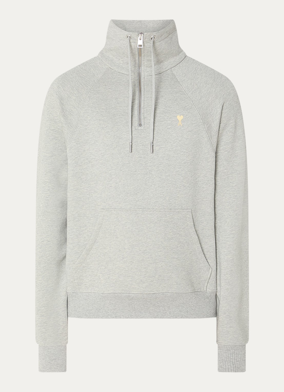 AMI Paris Sweater met halve rits en logoborduring - voorkant 4 grijsmele