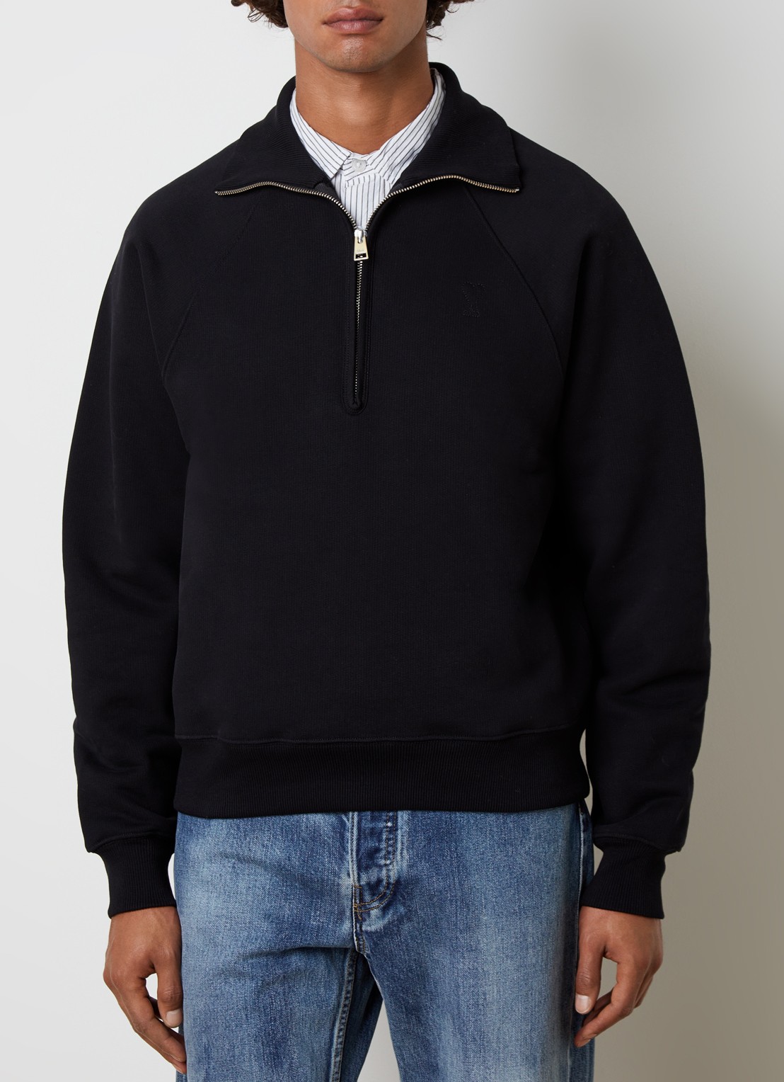 AMI Paris Sweater met halve rits - detail zwart