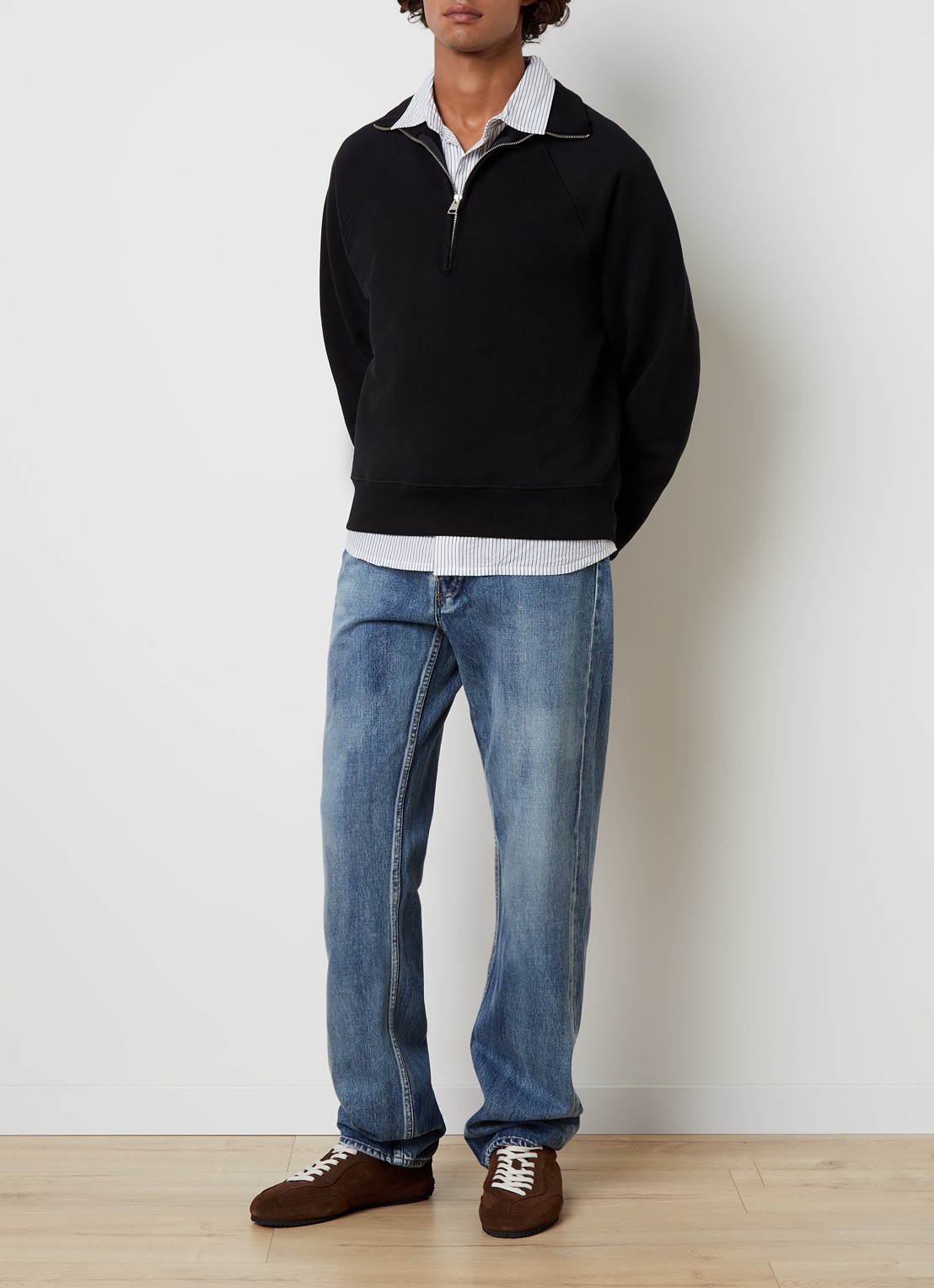 AMI Paris Sweater met halve rits - voorkant 5 zwart