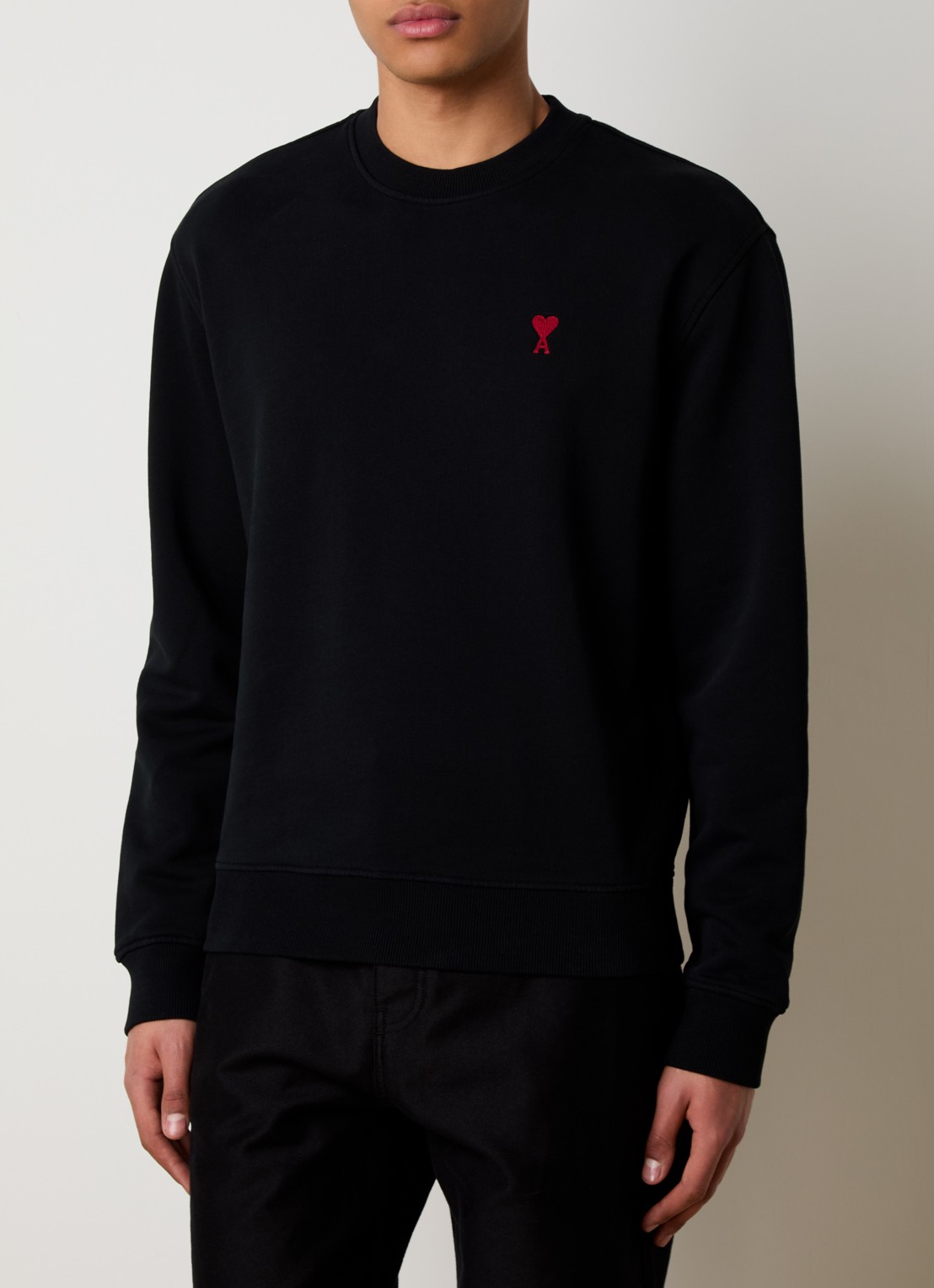 AMI Paris Sweater met logoborduring - detail zwart