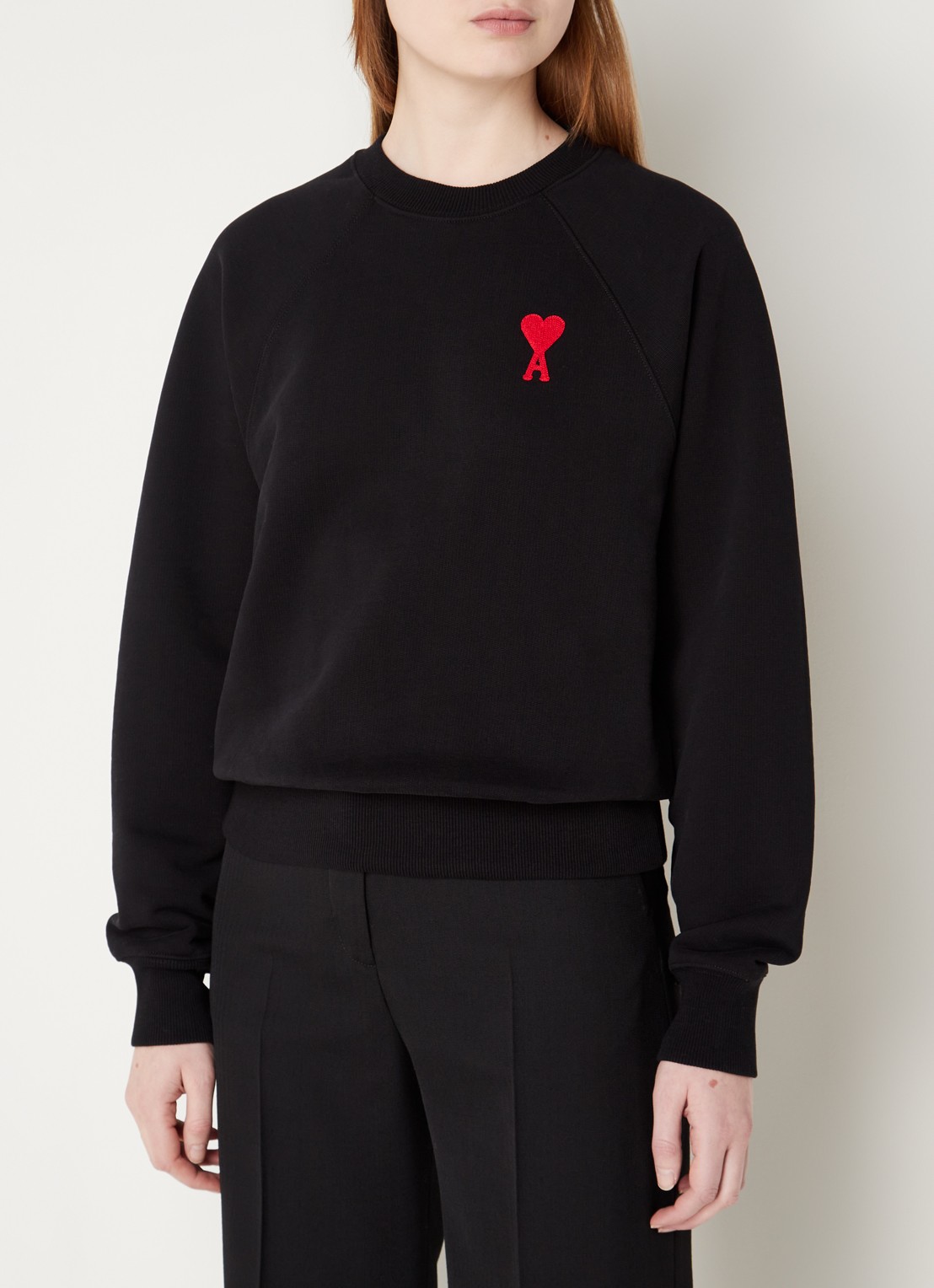 AMI Paris Sweater van  katoen met logoborduring - detail 3 zwart