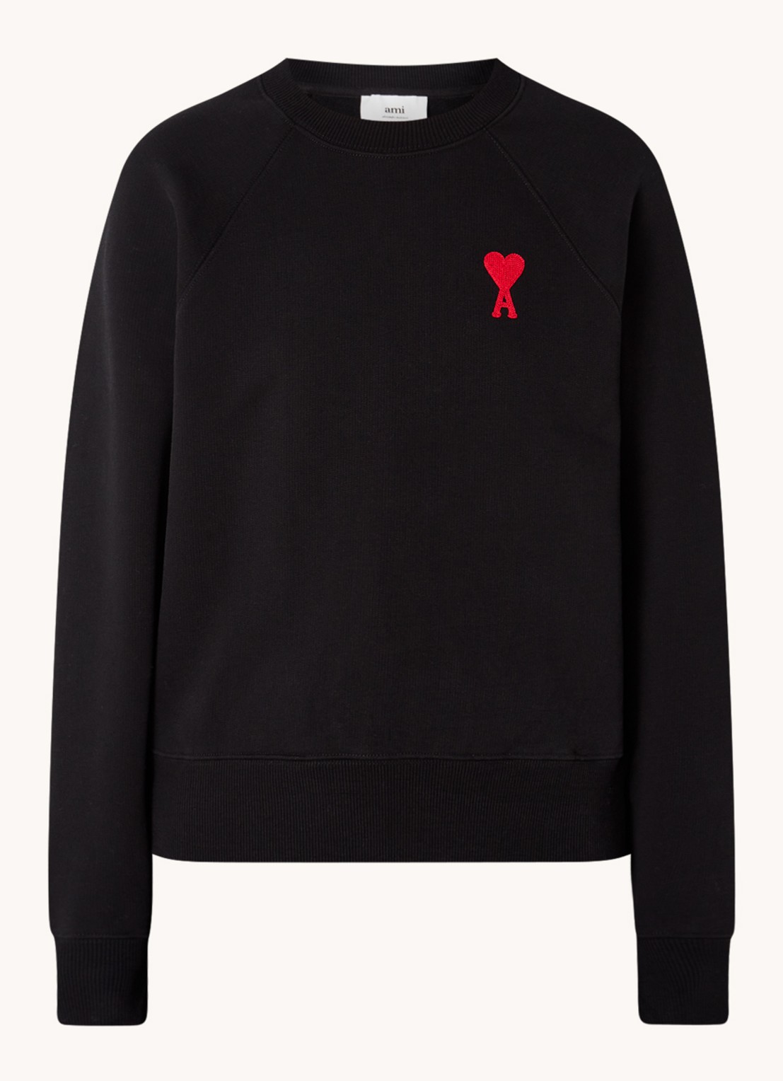 AMI Paris Sweater van  katoen met logoborduring - voorkant zwart