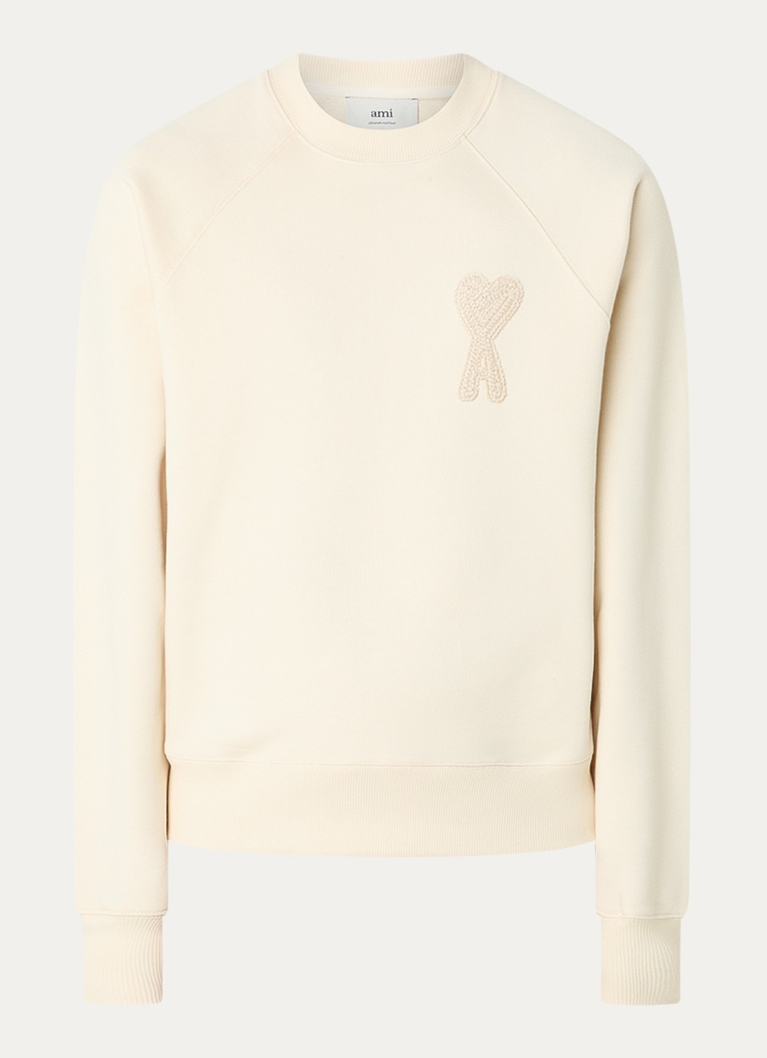 AMI Paris Sweater van  katoen met logoborduring - voorkant 3 creme