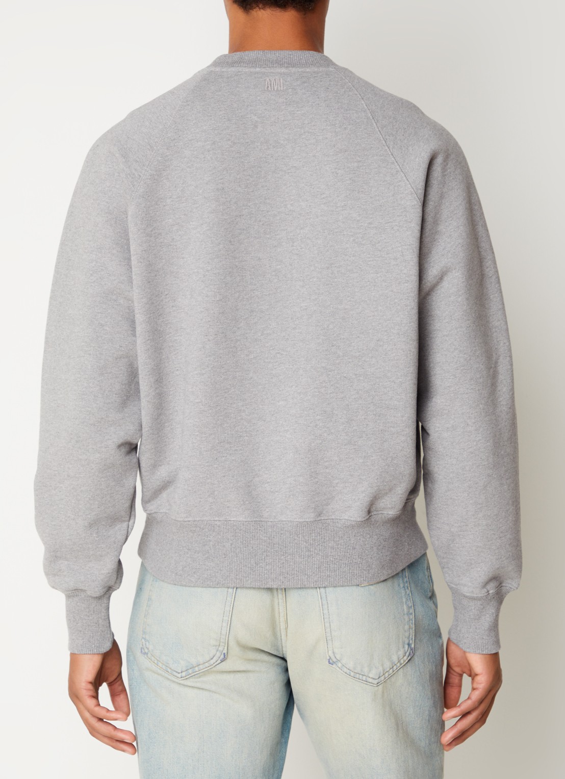AMI Paris Sweater van  katoen met logoborduring - achterkant grijs