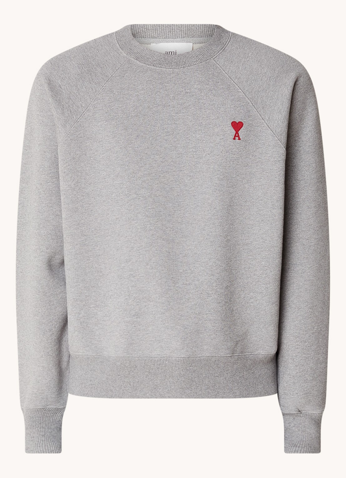 AMI Paris Sweater van  katoen met logoborduring - voorkant 2 grijs